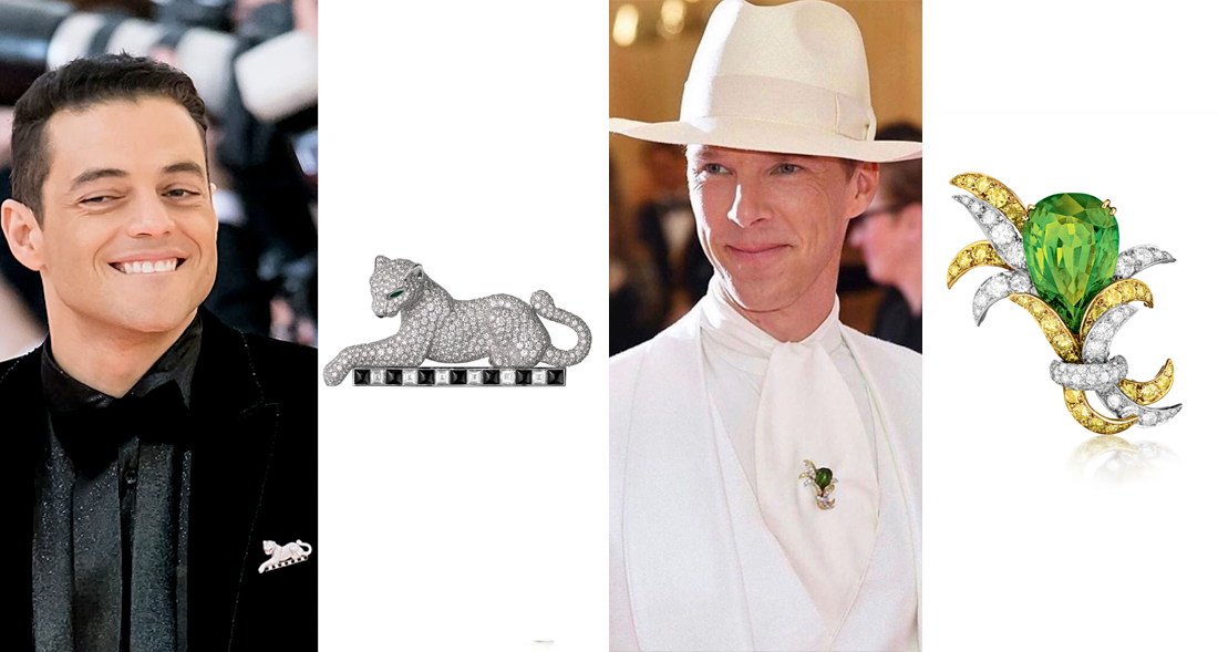 На Рами Малеке: Cartier de Panthere; на Бенедикте Камбербэтче: Verdura Nosegay (Met Gala 2019)
