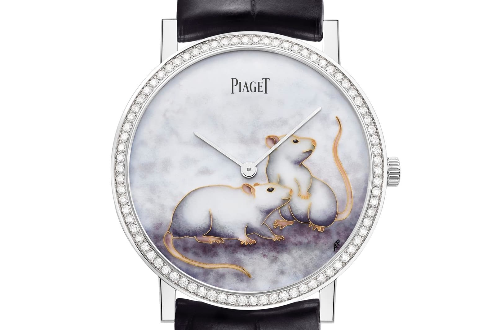 Часы Piaget Altiplano из белого золота с эмалью и 78 бриллиантами общим весом 0.70ct